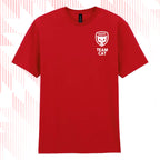 Tails FC Red t-shirt with 'Team Cat' logo on a white background