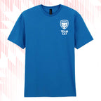 Tails FC Blue t-shirt with 'Team Cat' logo on a white background