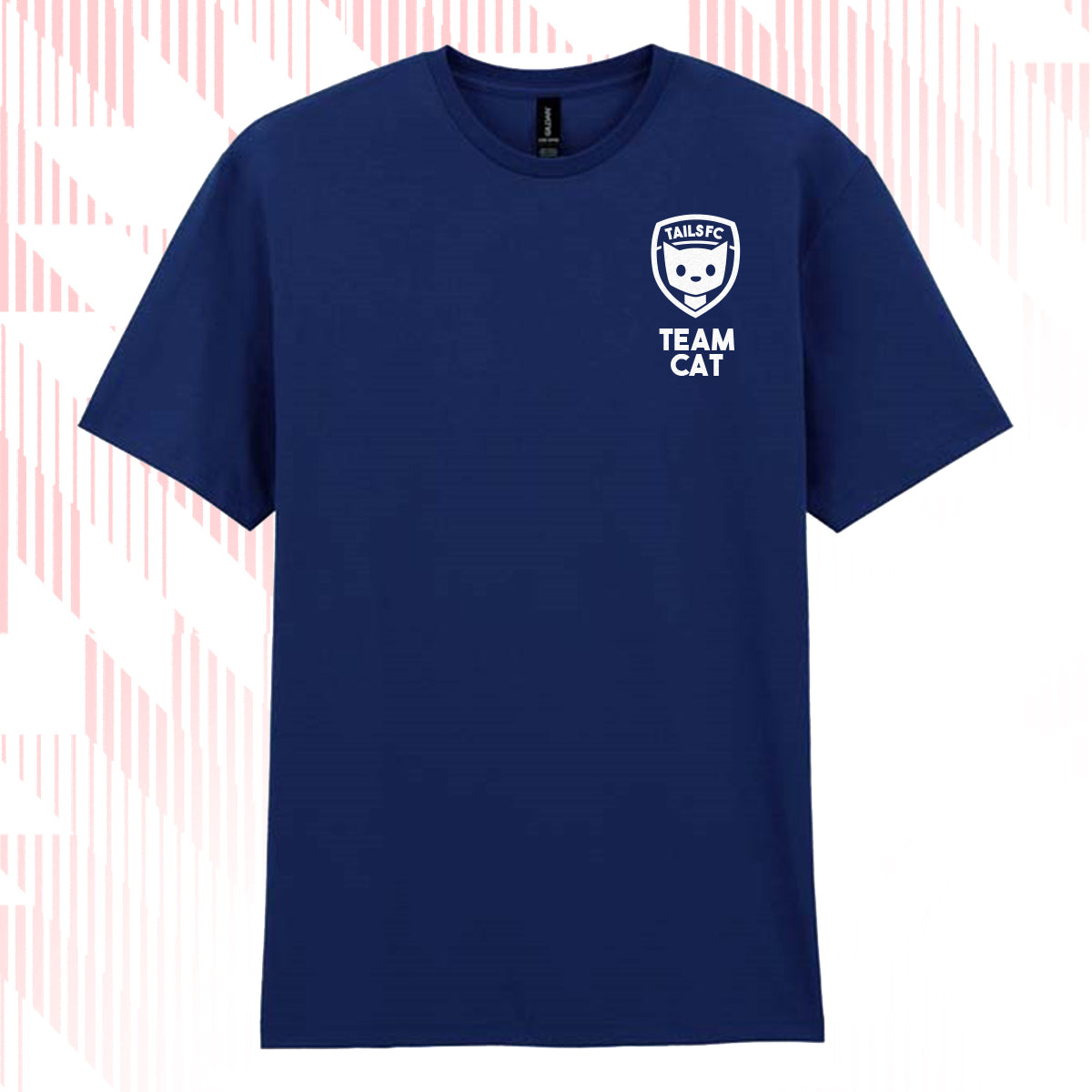 Tails FC Navy blue t-shirt with 'Team Cat' logo on a white background