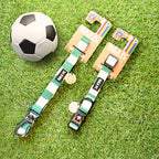 Celtic Dog Set - Green & White Stripe Football Dog Collar and Leash Set