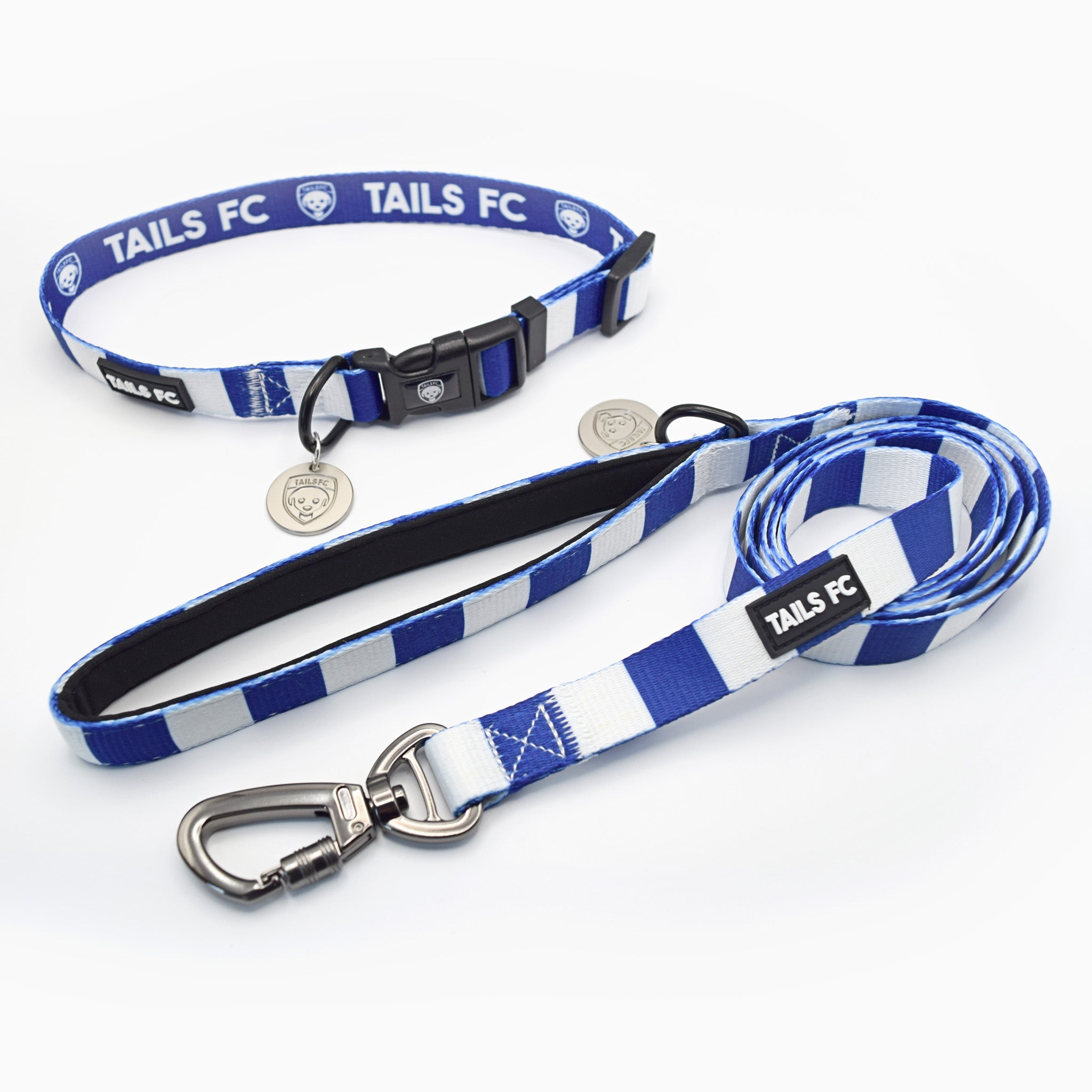 Chelsea Dog Collar - Blue & White Stripe Football Pet Collar