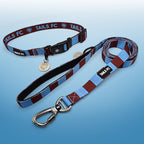Claret and Blue Dog Set - Claret & Blue Stripe Football Dog Collar and Leash Set