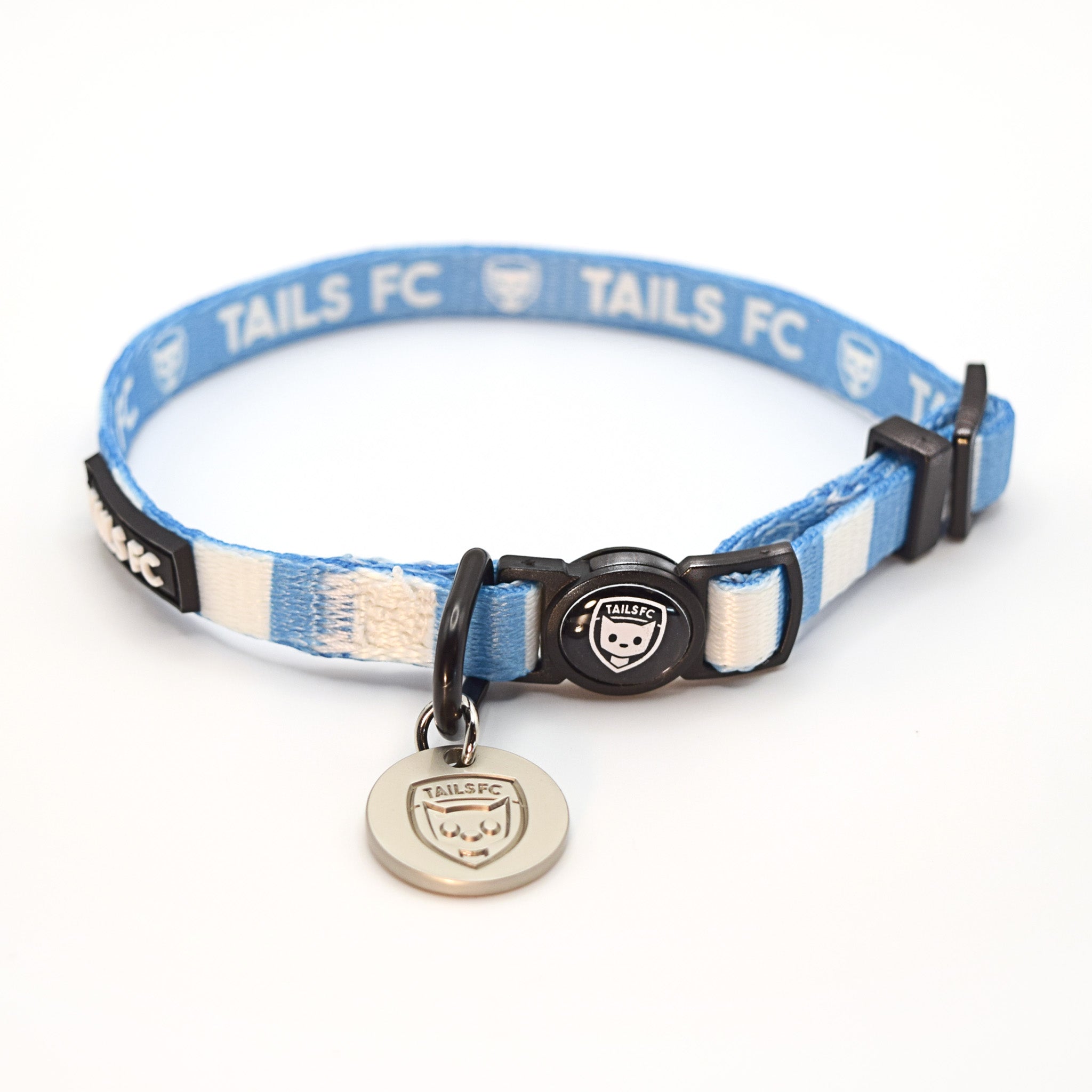 Coventry Cat Collar - Sky Blue & White Stripe Football Pet Collar