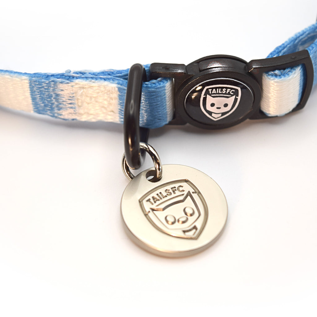 Coventry Cat Collar - Sky Blue & White Stripe Football Pet Collar