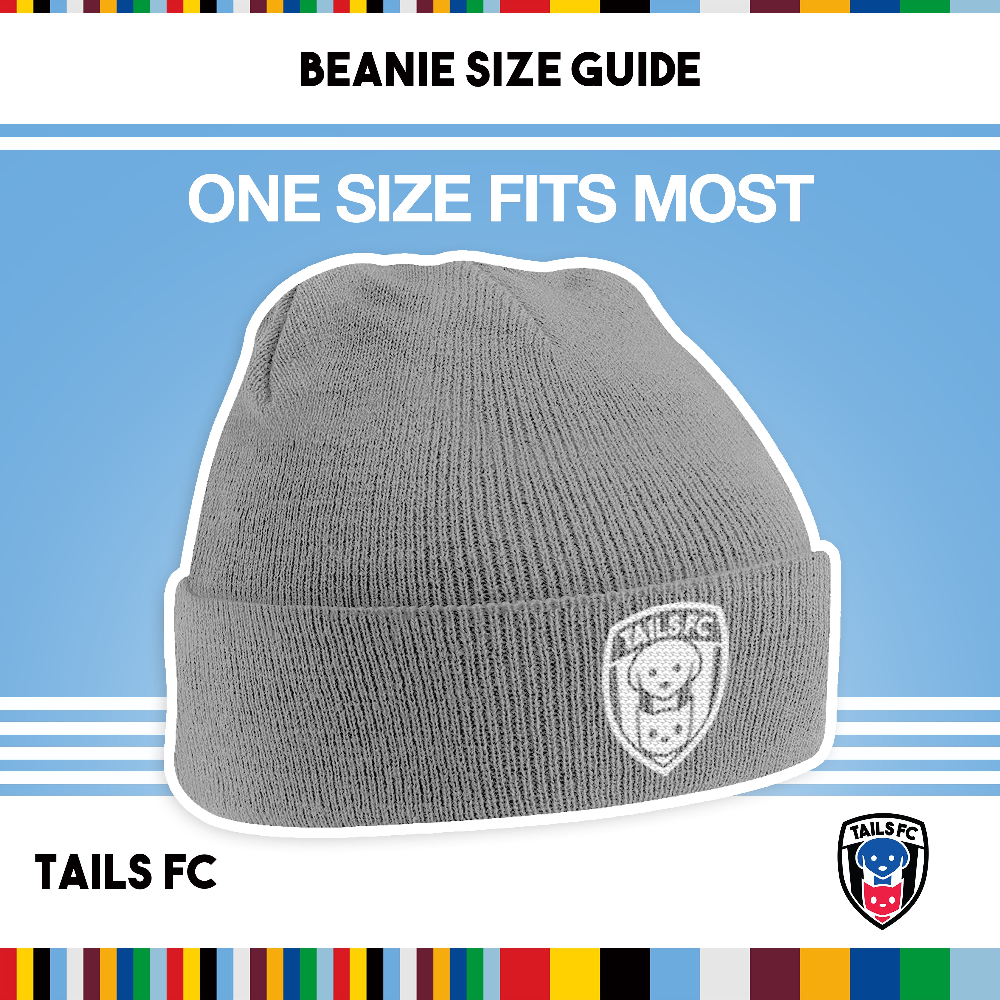 Gray beanie with TAILS FC logo on a blue background