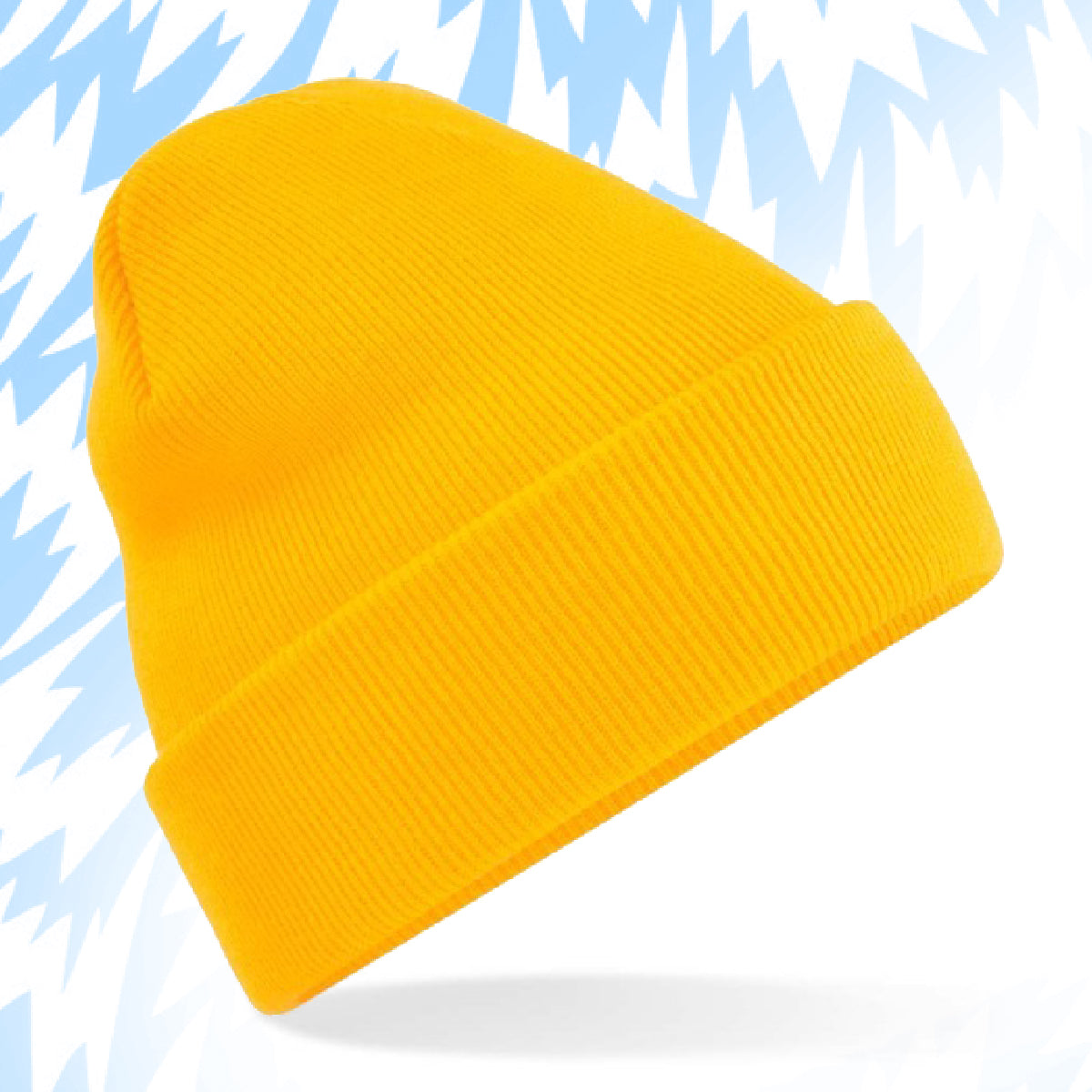 Tails FC Yellow beanie on a light blue background