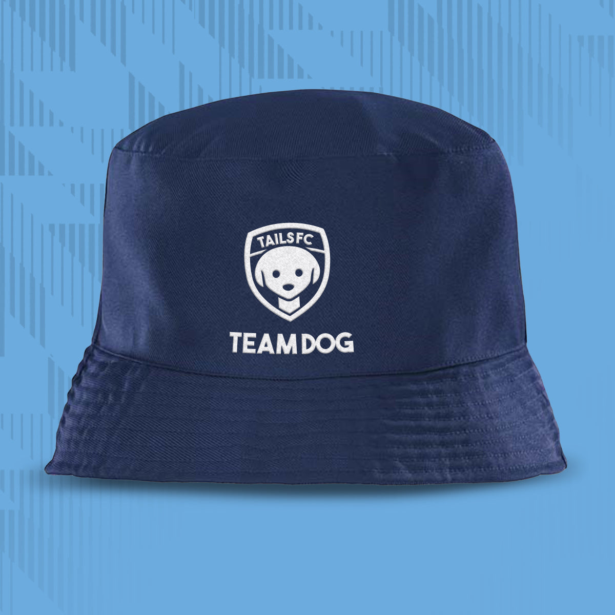 Tails FC Navy bucket hat with 'TEAM DOG' logo on a blue background