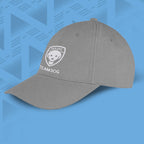Tails FC Gray cap with 'Team Dog' logo on a blue geometric background