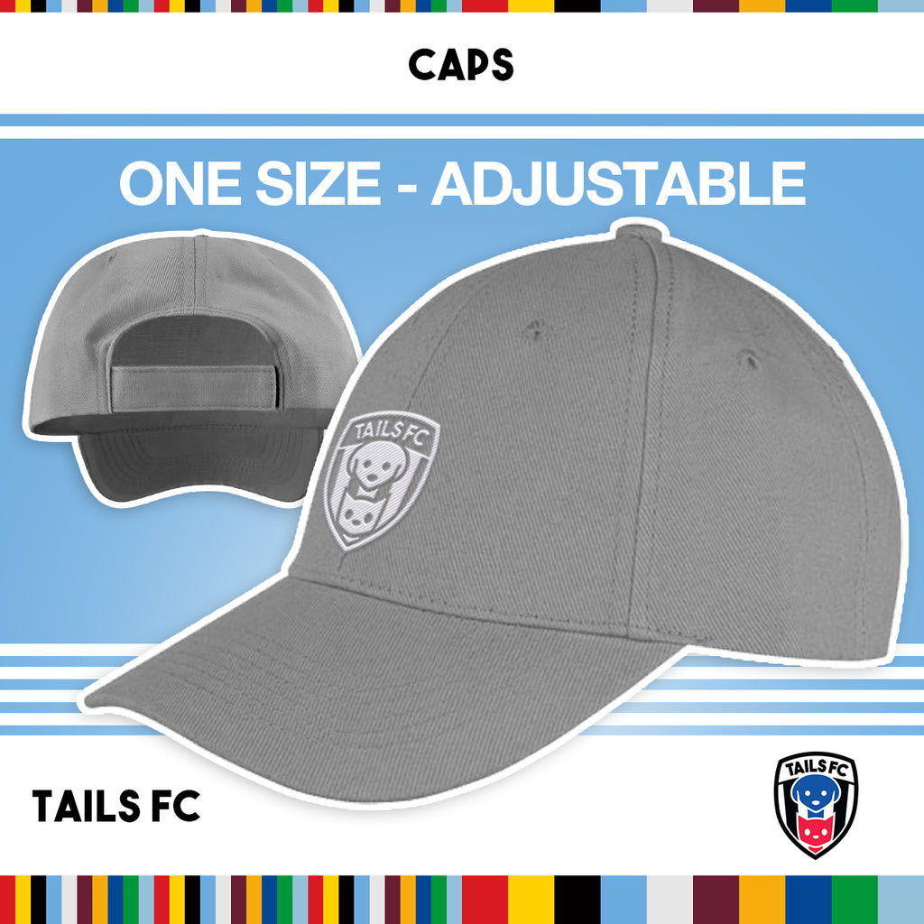 Gray cap with TAILS FC logo on a blue background
