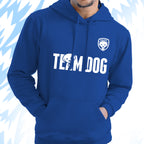Tails FC Blue hoodie with 'TEAM DOG' text and logo on a light blue background