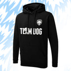 Tails FC Black hoodie with 'Team Dog' text and logo on a light blue background