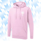 Tails FC Pink hoodie with Team Dog logo on a light blue background