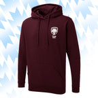 Tails FC Maroon hoodie with Team Dog logo on a light blue background