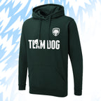 Tails FC Green hoodie with 'Team Dog' text and logo on a light blue background