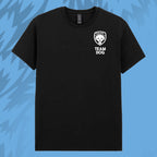 Tails FC Black t-shirt with 'Team Dog' logo on a blue background