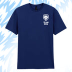 Tails FC Navy blue t-shirt with 'Team Dog' logo on a light blue background