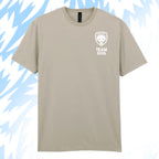 Tails FC Beige t-shirt with 'Team Dog' logo on a light blue background