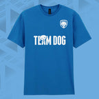 Tails FC Blue t-shirt with 'Team Dog' text and logo on a blue background