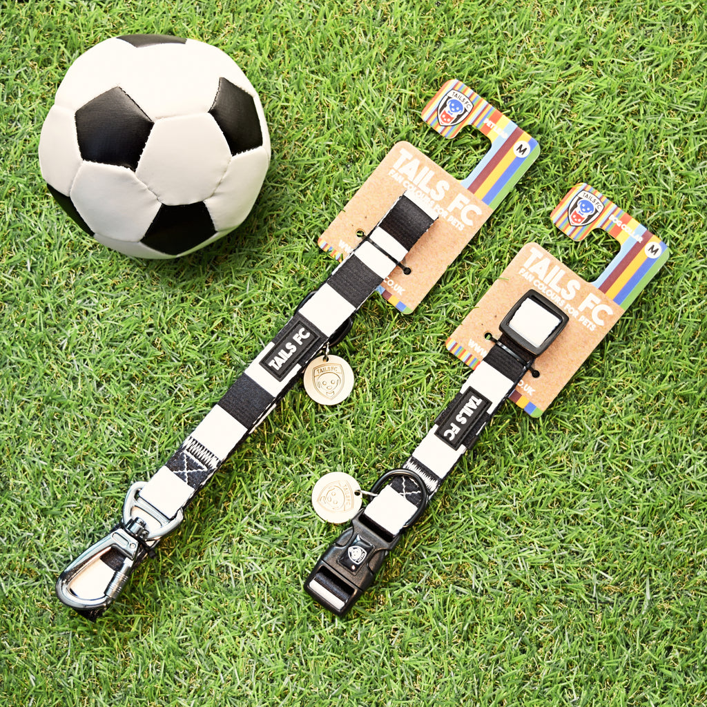 Fulham Dog Set - Black & White Stripe Football Dog Collar and Leash Set
