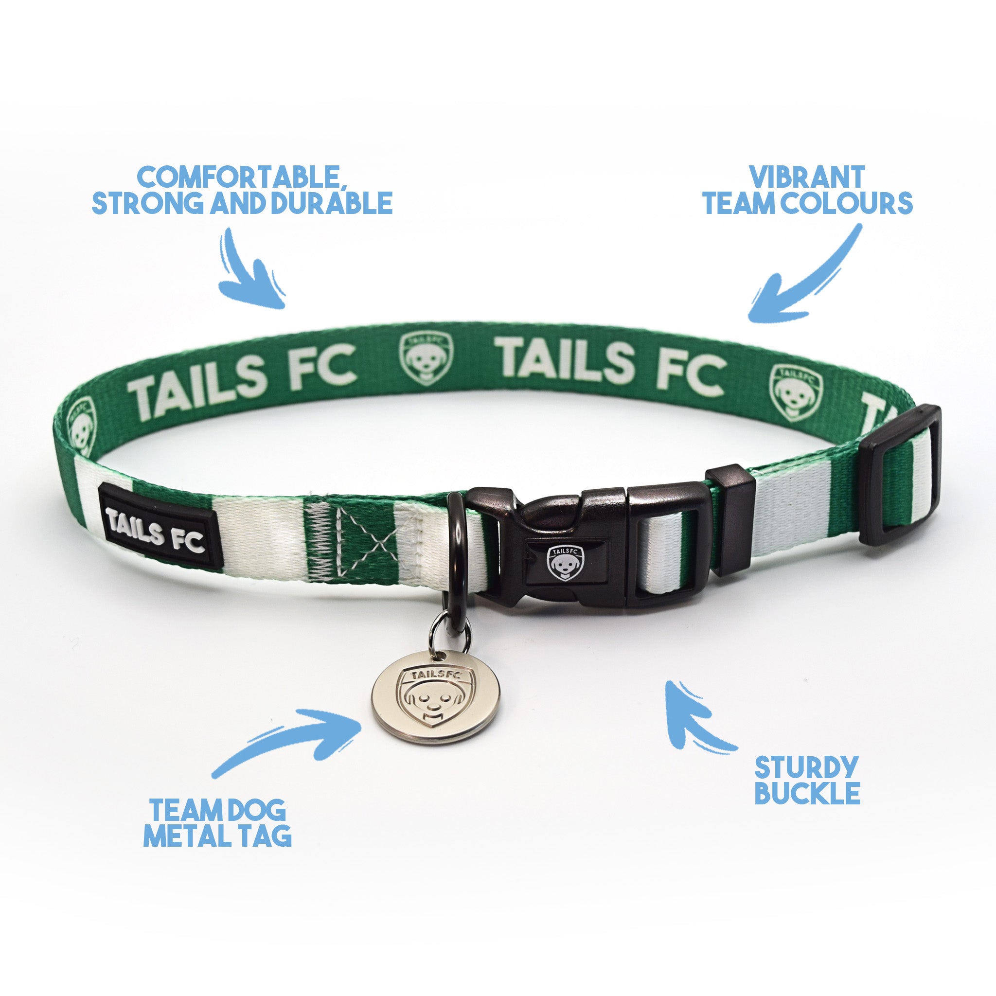 Hibernian Dog Set - Green & White Stripe Football Dog Collar and Leash Set