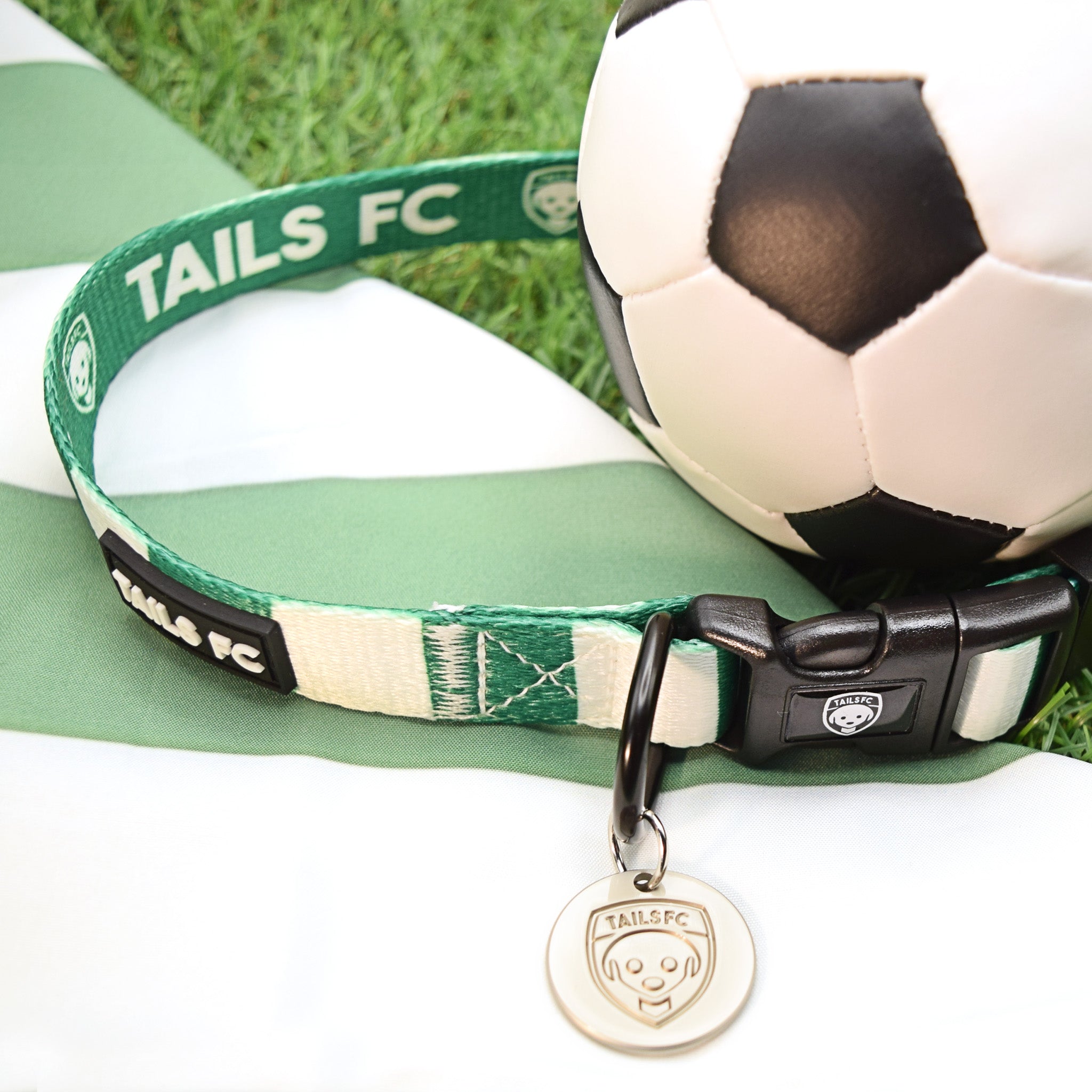 Hibernian Dog Set - Green & White Stripe Football Dog Collar and Leash Set