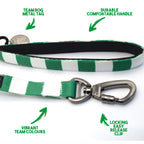 Hibernian Dog Set - Green & White Stripe Football Dog Collar and Leash Set