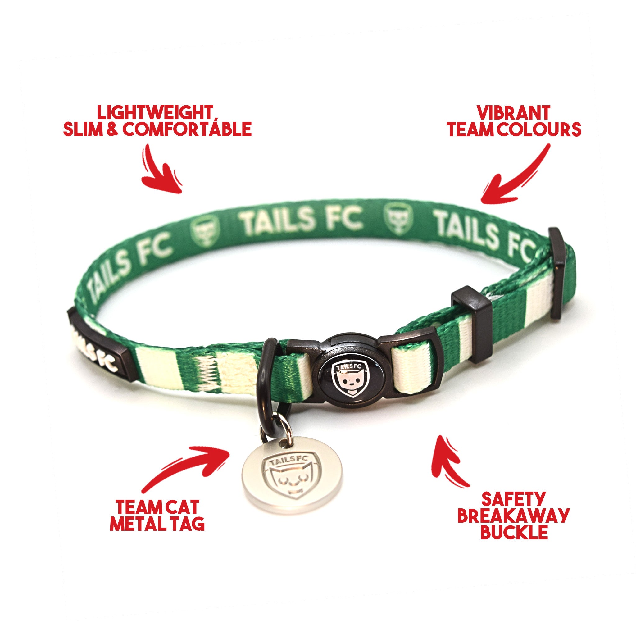 Hibernian Cat Collar - Green & White Stripe Football Pet Collar