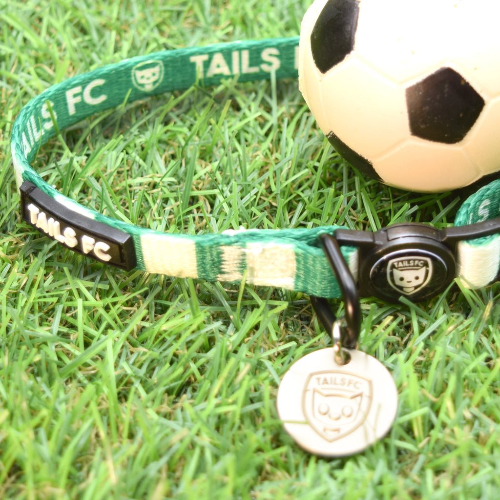 Hibernian Cat Collar - Green & White Stripe Football Pet Collar