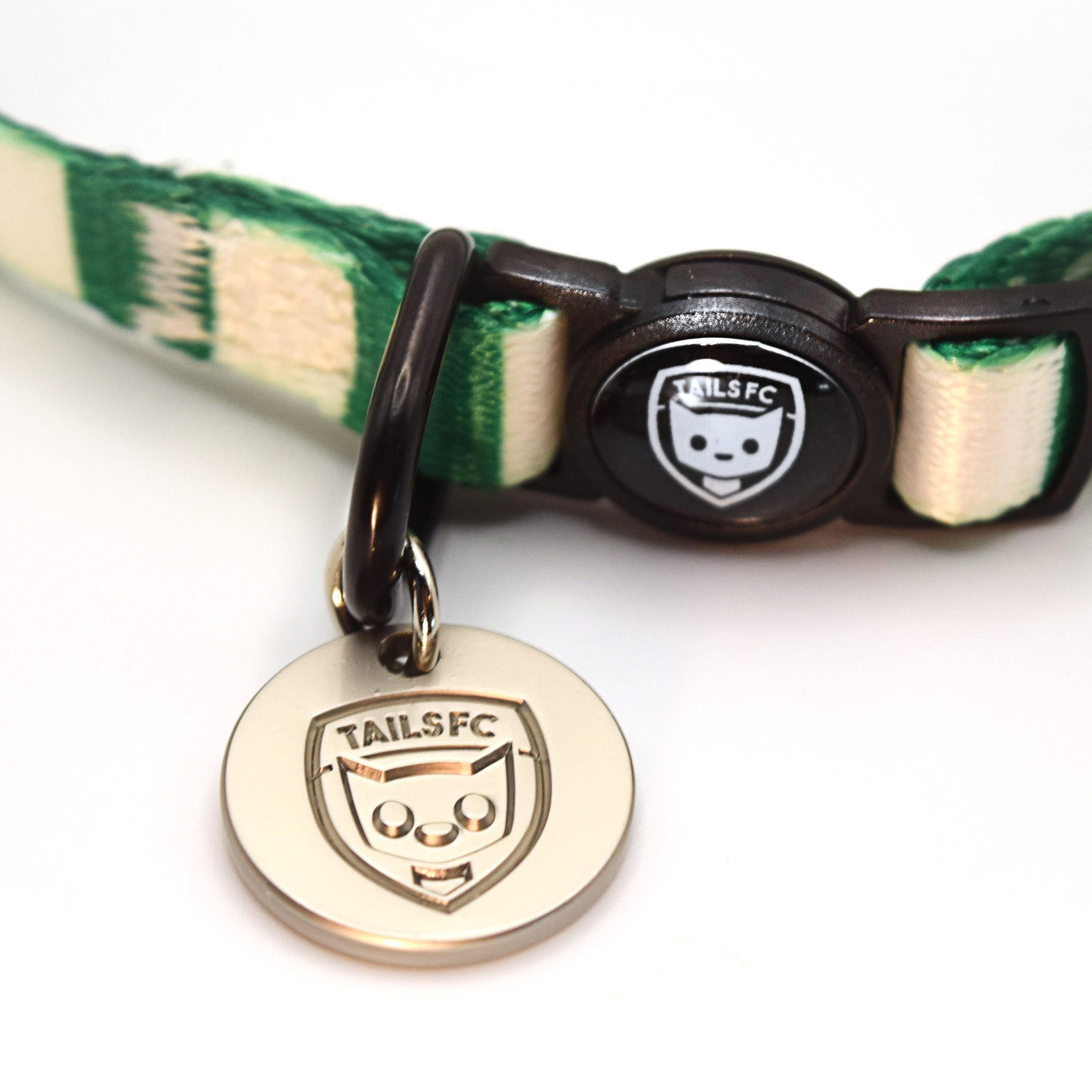 Hibernian Cat Collar - Green & White Stripe Football Pet Collar