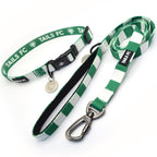 Hibernian Dog Set - Green & White Stripe Football Dog Collar and Leash Set