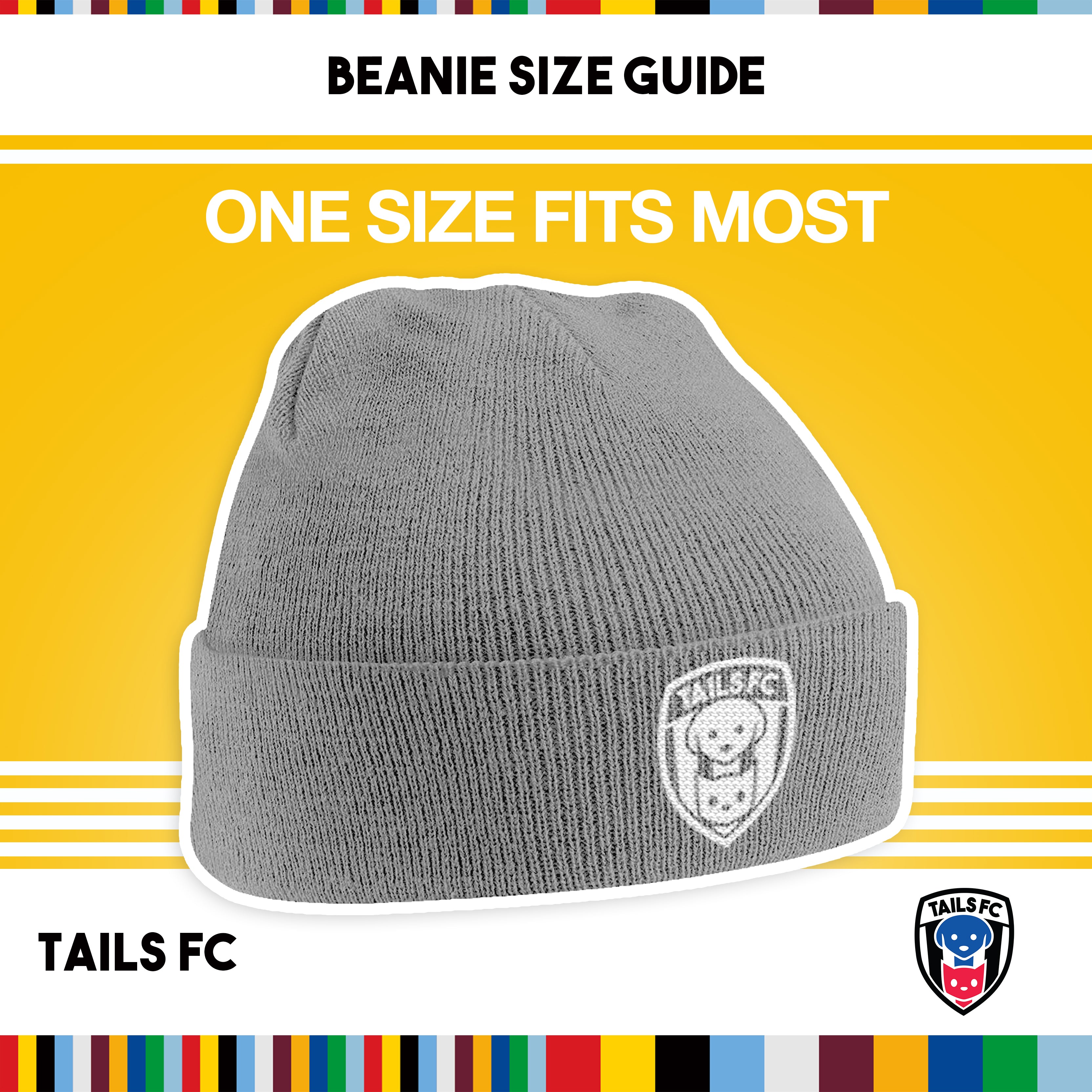 Gray beanie with TAILS FC logo on a yellow background