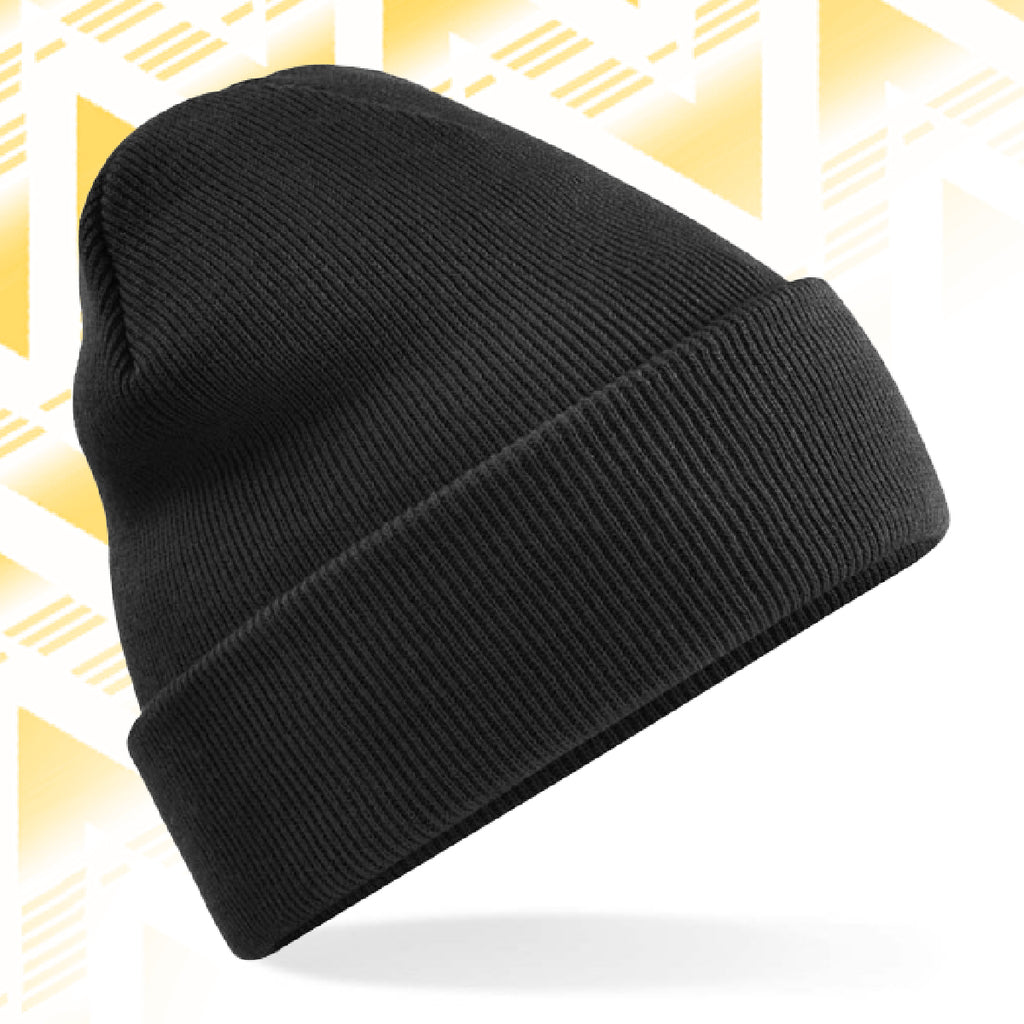 Tails FC Black beanie on a white background with a decorative yellow border