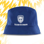 Blue bucket hat with 'Tails FC' logo and 'Team Hooman' text on a yellow and white background