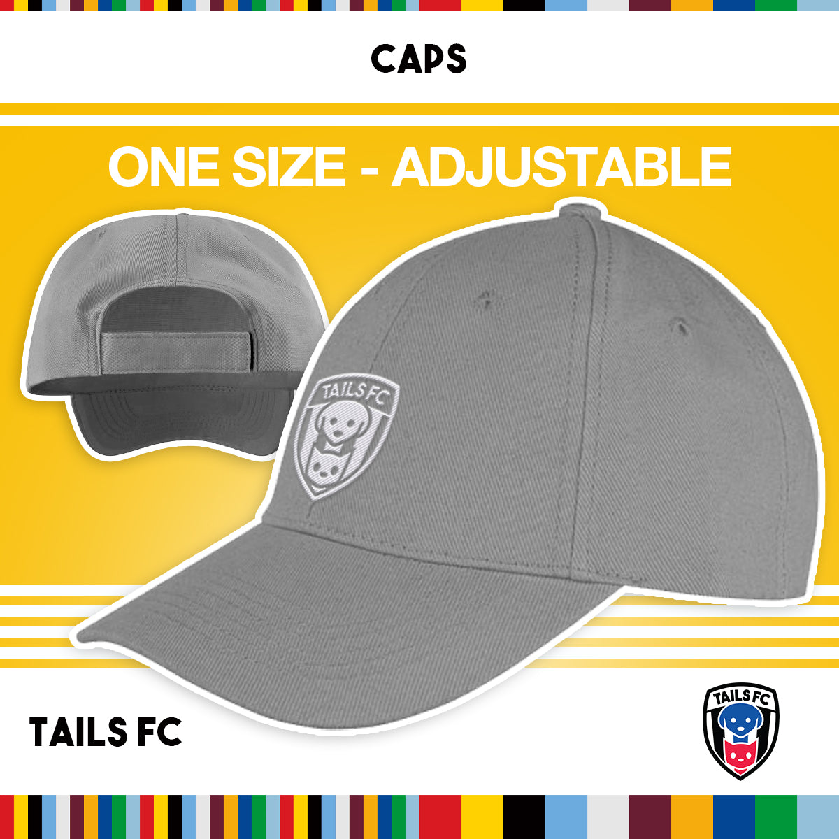 Gray cap with TAILS FC logo on a yellow background