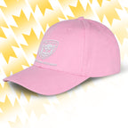 Tails FC Pink cap with Team Hooman logo on a yellow and white background