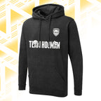Tails FC Black hoodie with 'Team Hooman' text and logo on a yellow geometric pattern background
