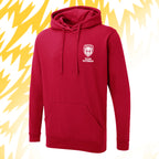 Tails FC Red hoodie with Team Hooman logo on a white background