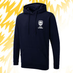 Tails FC Navy Blue hoodie with Team Hooman logo on a yellow and white background