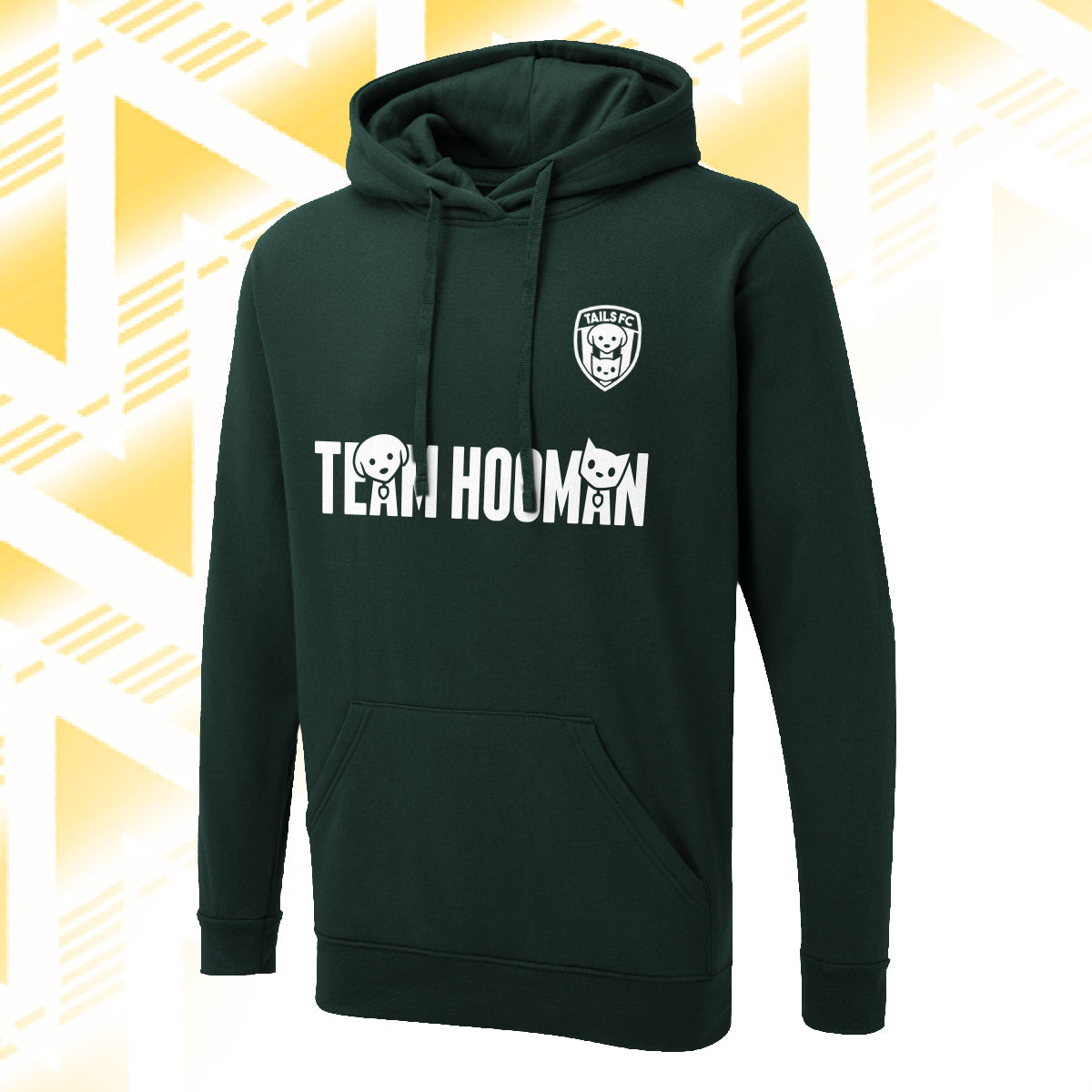 Tails FC Green hoodie with 'Team Hooman' text and logo on a white background