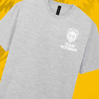 Tails FC Gray t-shirt with 'Team Hooman' logo on a yellow background