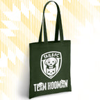 Green tote bag with 'TAILS FC' and 'Team Hooman' design on a white background