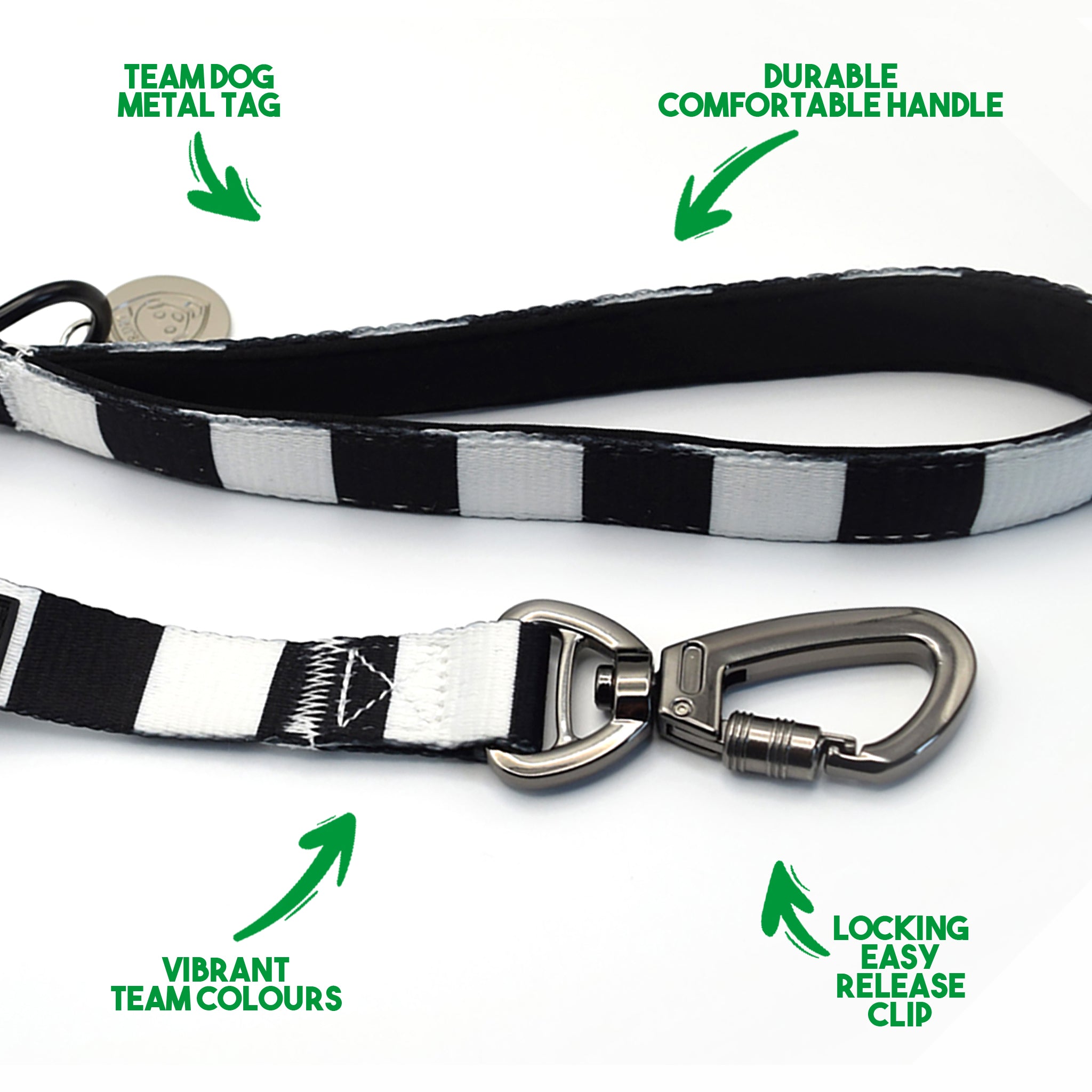Juventus Dog Set - White & Black Stripe Football Dog Collar and Leash Set