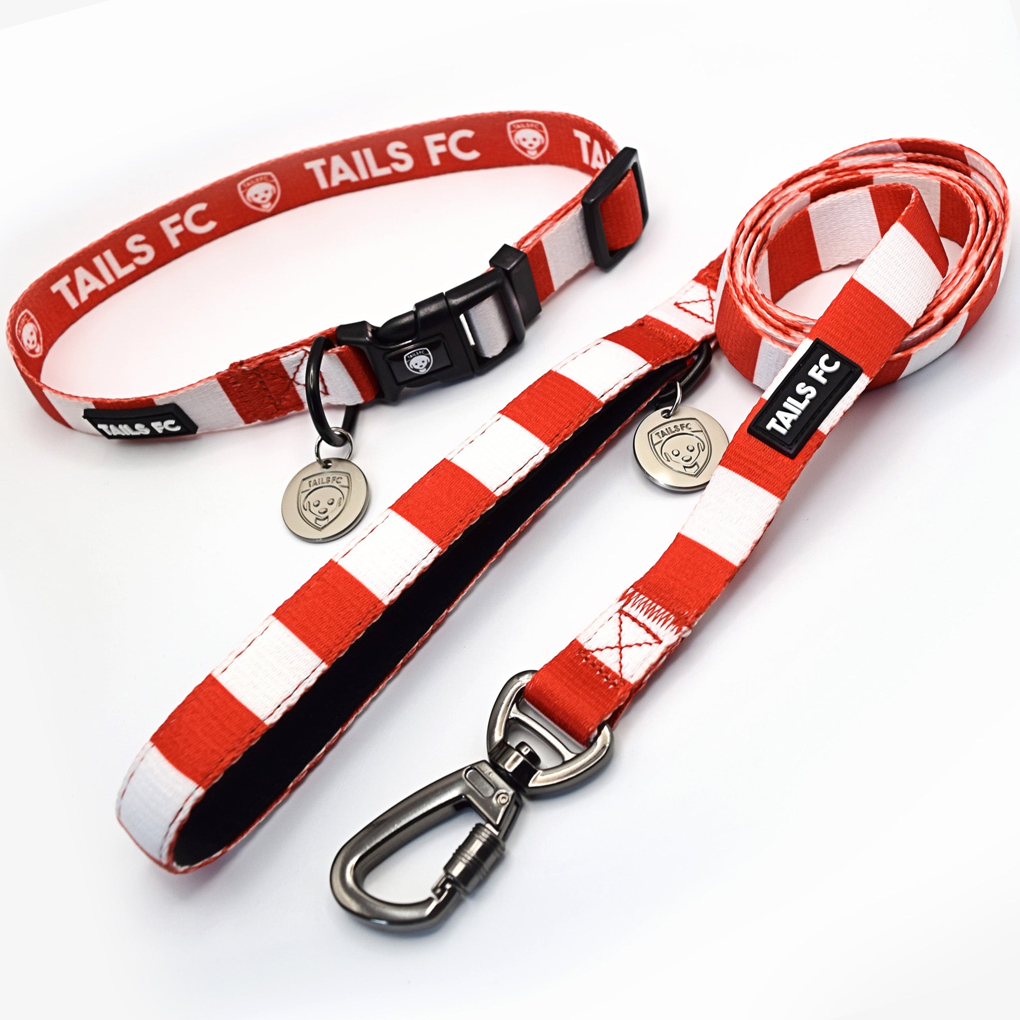 Liverpool Dog Set - Red & White Stripe Football Dog Collar and Leash Set