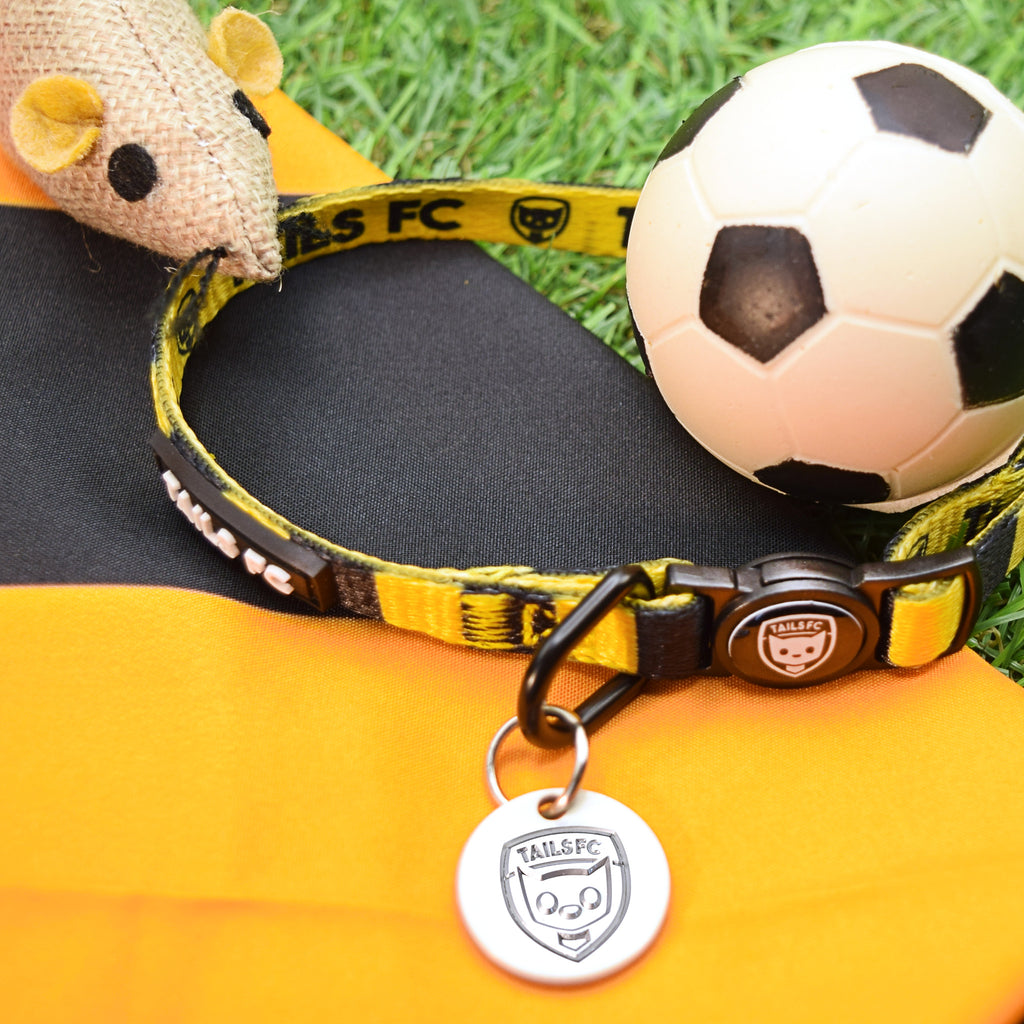 Livingston Cat Collar - Gold & Black Stripe Football Pet Collar