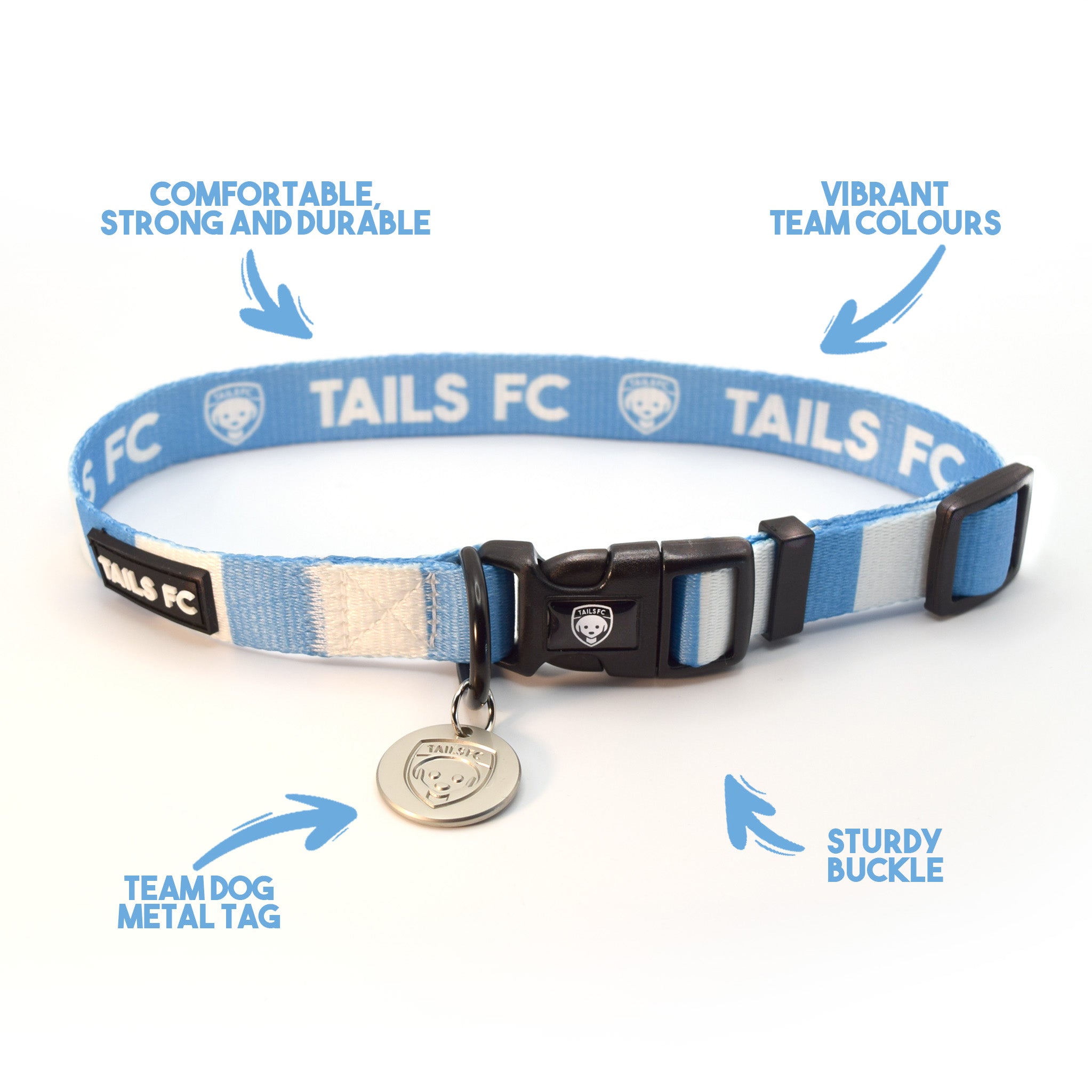 Manchester City Dog Collar - Sky Blue & White Stripe Football Pet Collar