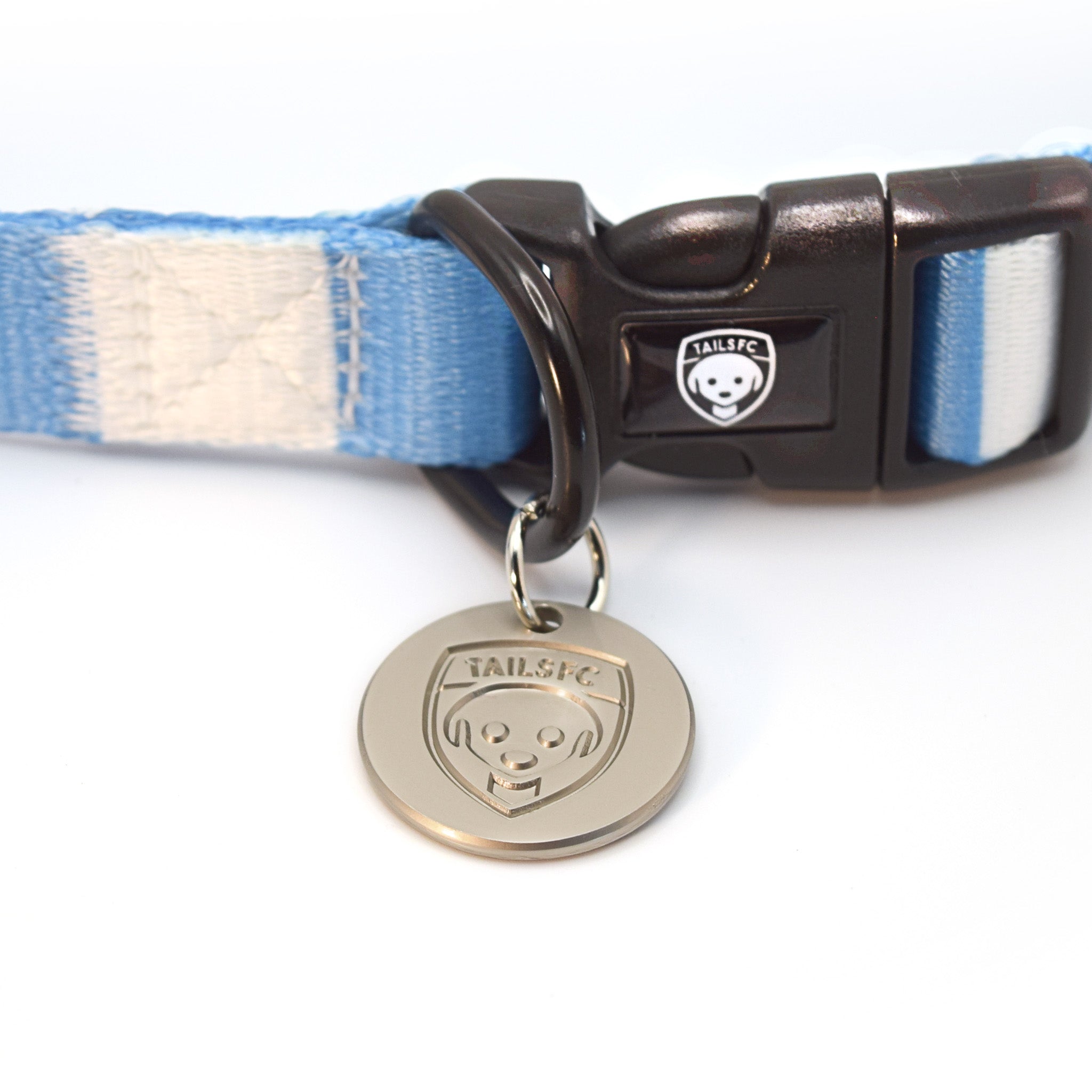 Manchester City Dog Collar - Sky Blue & White Stripe Football Pet Collar