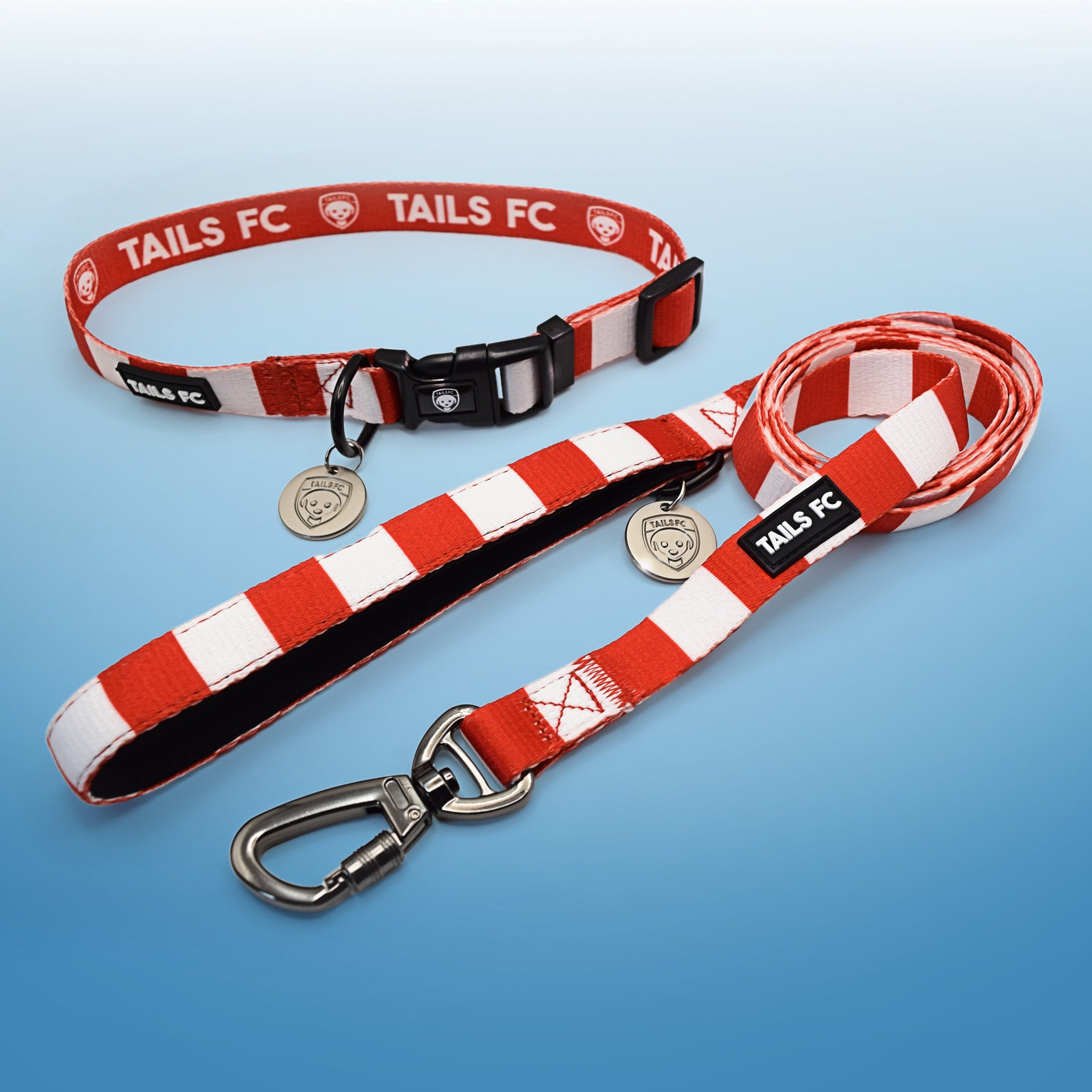 Middlesbrough Dog Set - Red & White Stripe Football Dog Collar and Leash Set