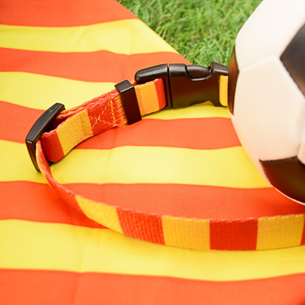 Motherwell Dog Collar - Red & Gold Stripe Football Pet Collar