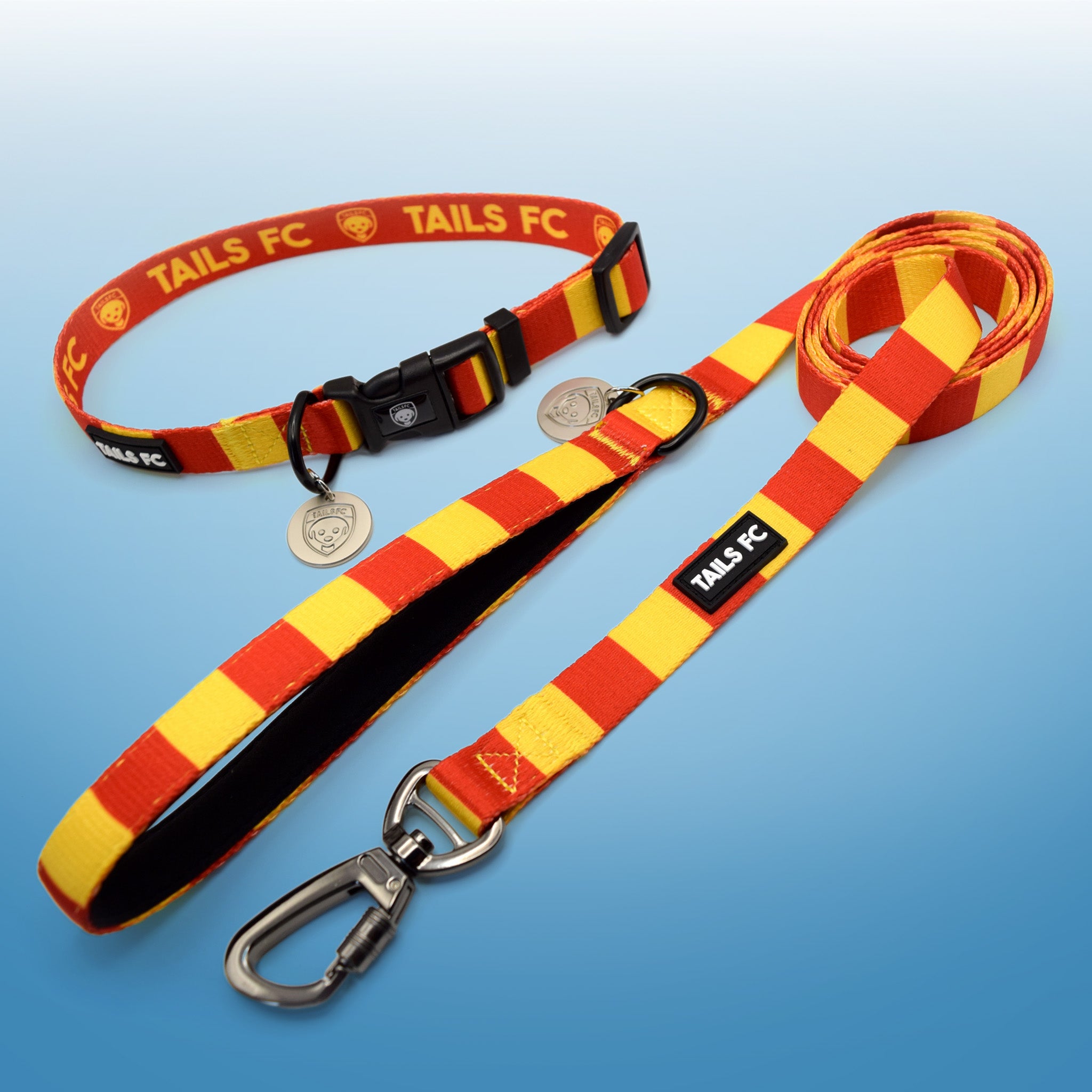 Motherwell Dog Set - Red & Gold Stripe Football Dog Collar and Leash Set