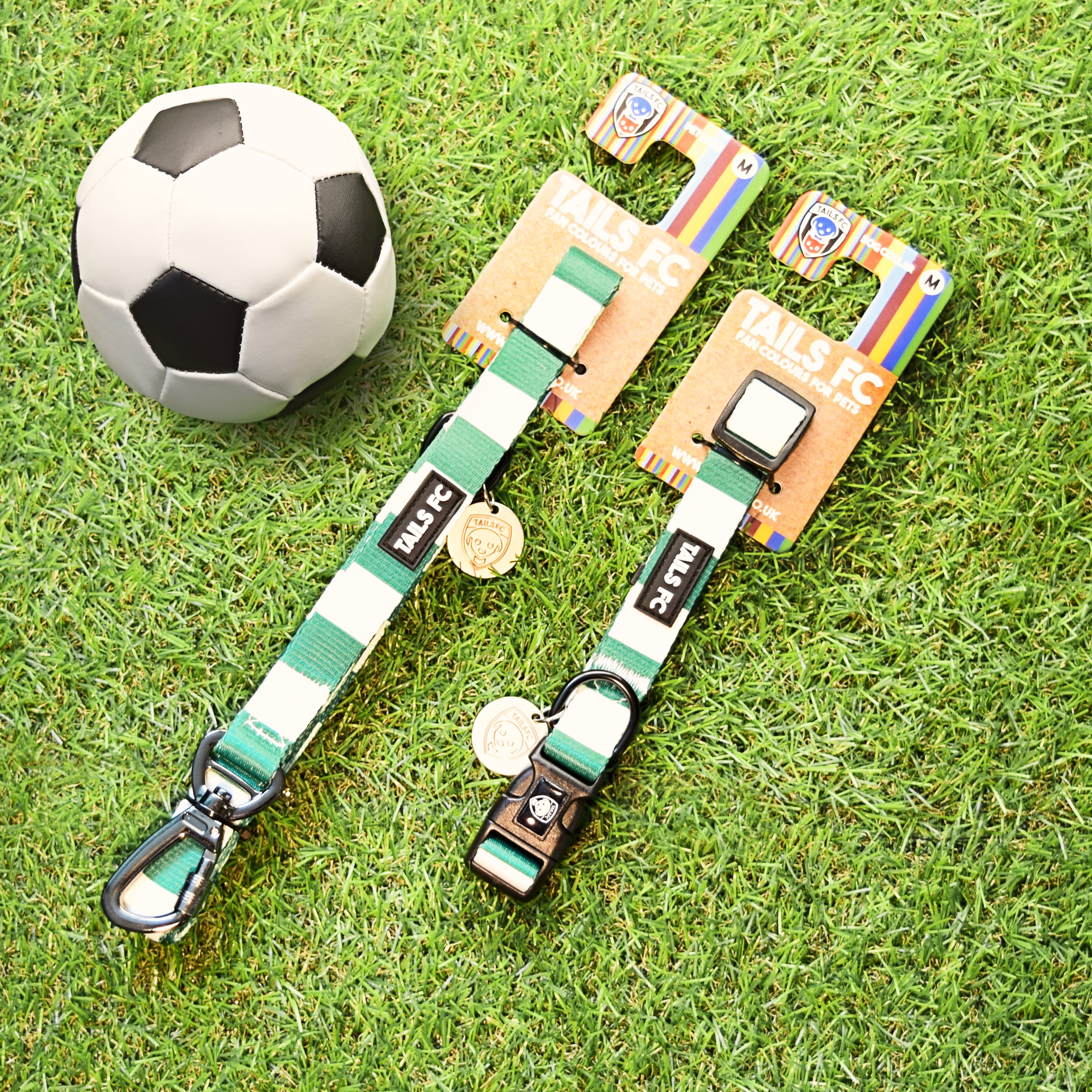 Northern Ireland Dog Set - Green & White Stripe Football Dog Collar and Leash Set